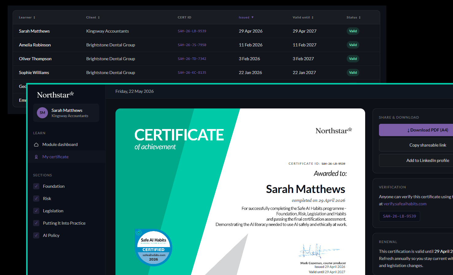 Safe AI Habits certificate register